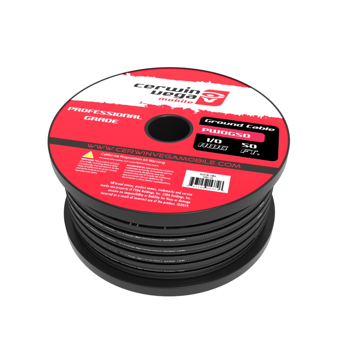 PW0G50 - Power Wire 1/0 Gauge OFC, Frost Red 50ft. Spool