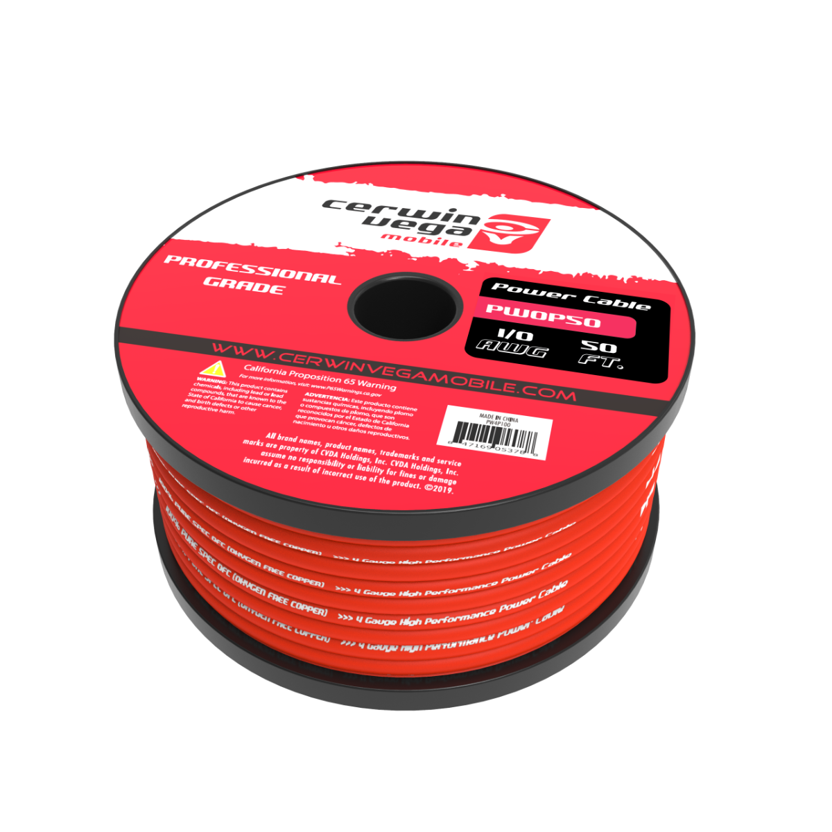 PW0P50 - Power Wire 1/0 Gauge, OFC, Frost Red 50ft. Spool