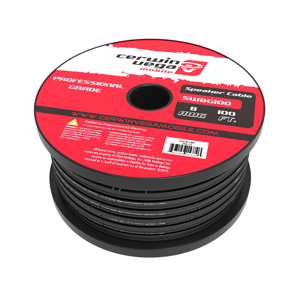 SW8G100 - 8 Gauge Frost Black w/ Red edge on Square Side Speaker Wire